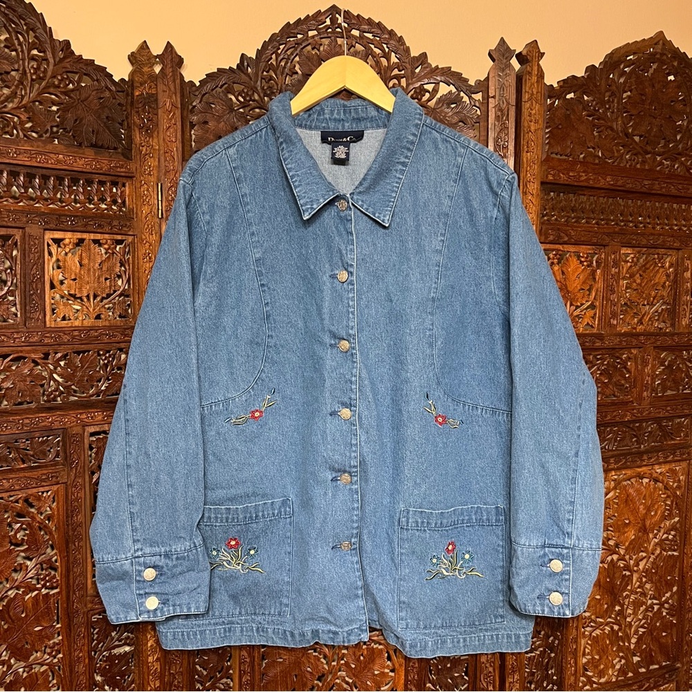 Vintage Denim&Co Blue Embroidered Jean Jacket Top Size 2X